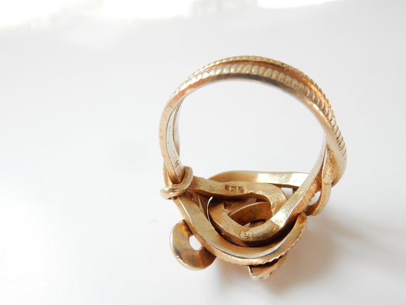 Vintage Solid Silver Vermeil Gold Snake Ring Size 8 3/4