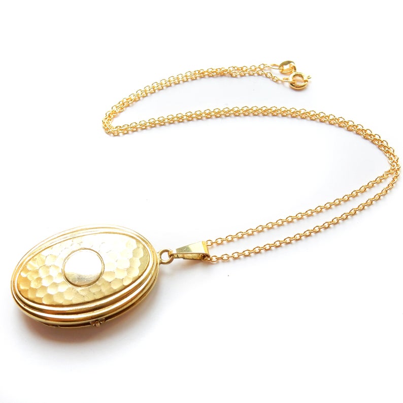 Vintage Rolled Gold Hammerware Locket Necklace