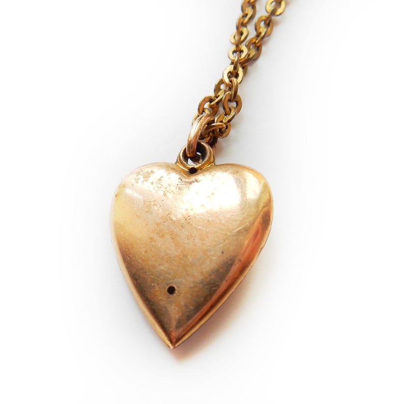 Sweet Vintage Gold Plated Ruby Paste Heart Charm & Barrel Clasp Vintage Chain