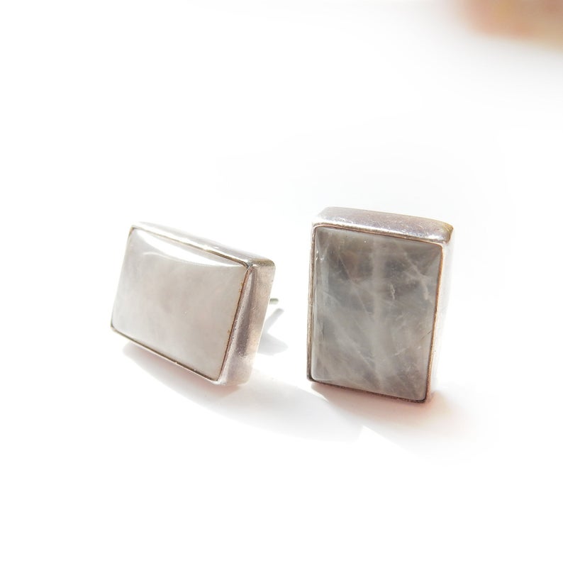 Vintage Sterling Silver Moonstone Earrings June Birthstone