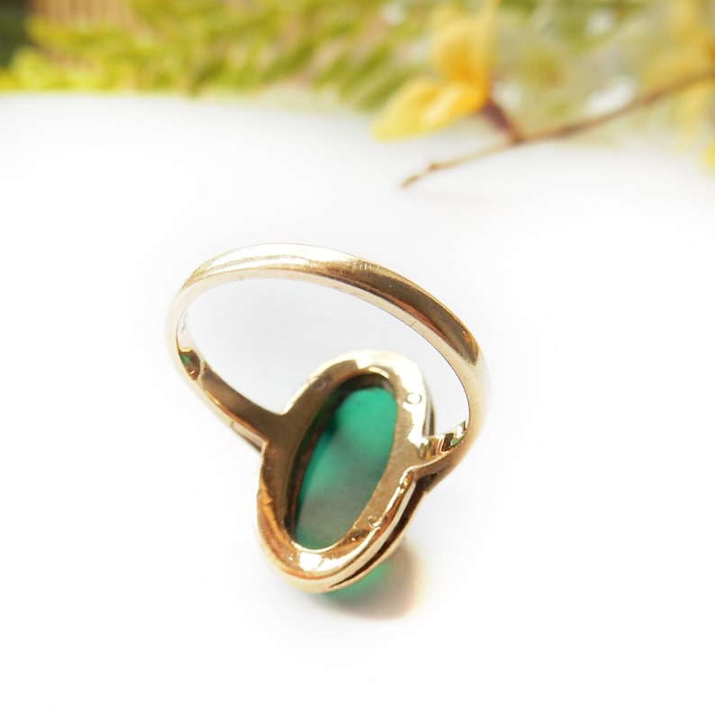 Antique Art Deco 9ct Gold Green Chrysoprase Gold Ring US Size 5.5