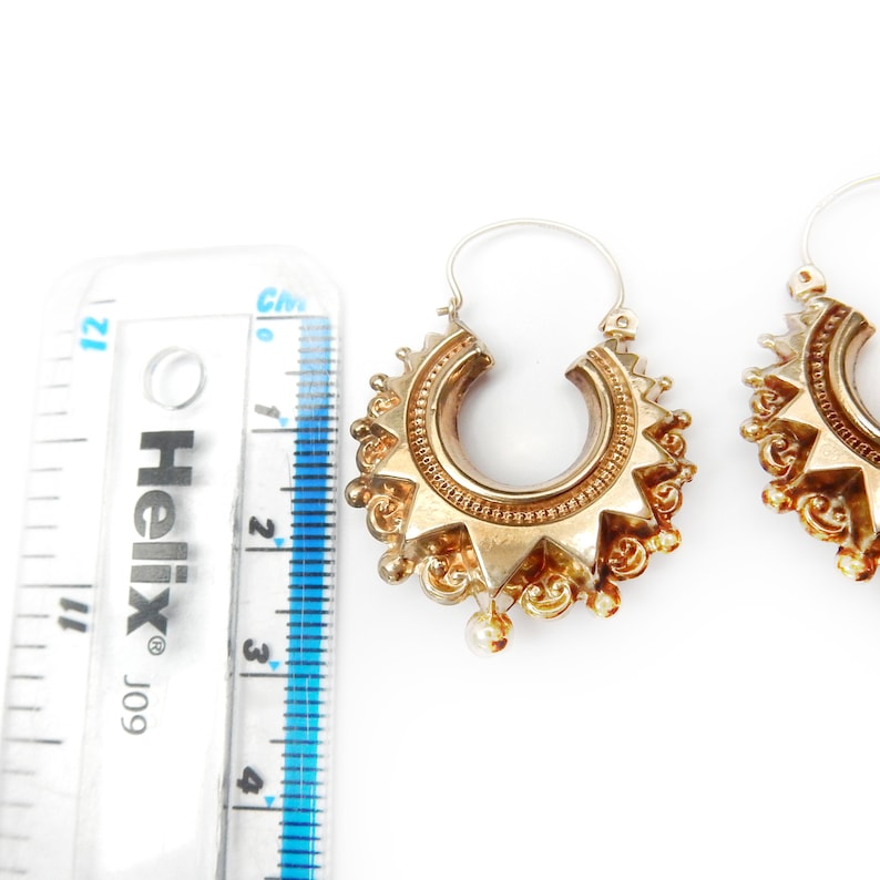 Victorian 9 Carat Gold Creole Spike Hoop Earrings