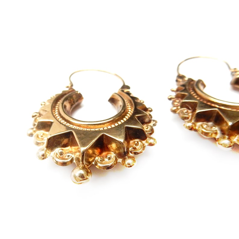 Victorian 9 Carat Gold Creole Spike Hoop Earrings