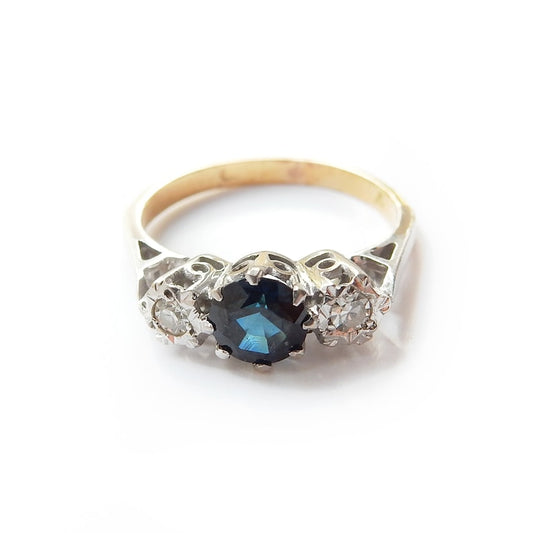 Vintage 18ct Gold Platinum Sapphire & Diamond Ring US Size 4 3/4 September Birthstone