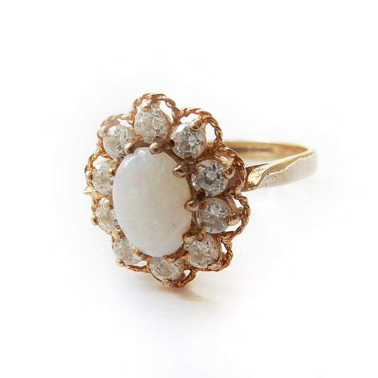 Vintage 9 Carat Gold Opal Daisy Ring US Size 5 October Birthstone