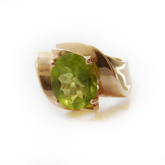 Vintage Modernist 10k Gold Lime Green Spinel Ring US Size 5