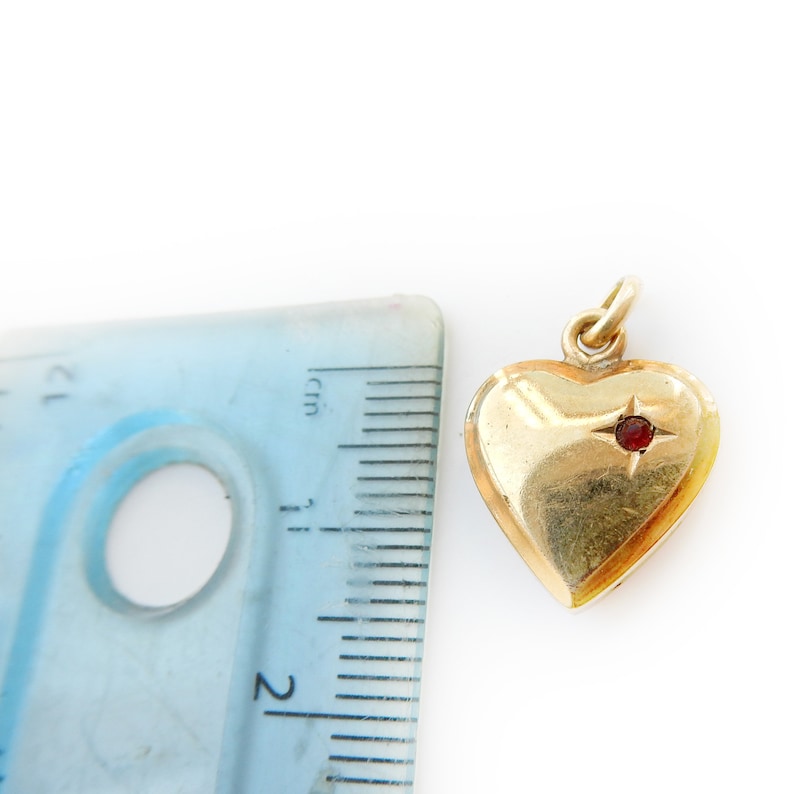 Vintage Rolled Gold Ruby Paste Heart Charm