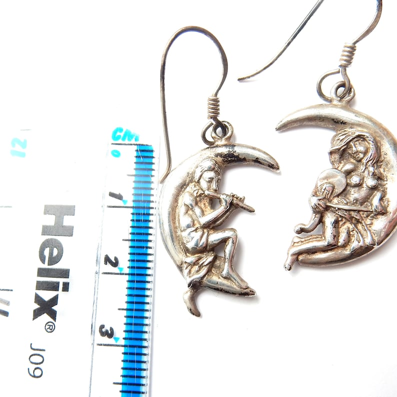 Vintage Sterling Silver Moon Cresent Mythical Celestial Earrings