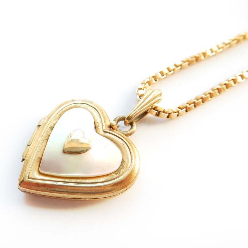 Vintage Rolled Gold Shell Heart Locket Necklace