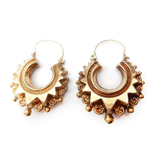 Victorian 9 Carat Gold Creole Spike Hoop Earrings