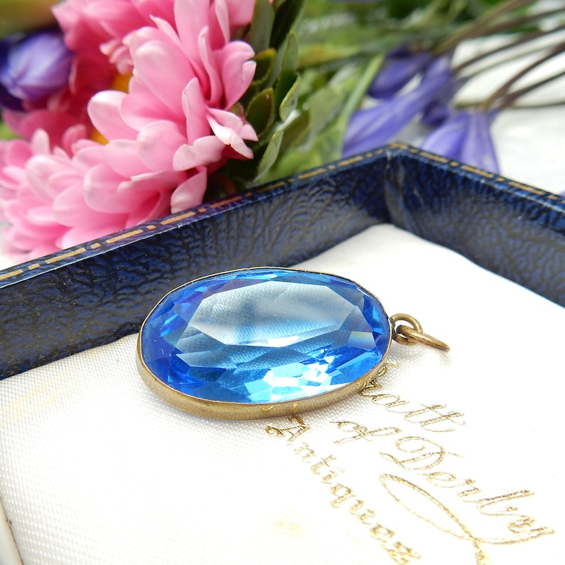 Antique Rolled Gold Cobalt Blue Paste Glass Pendant