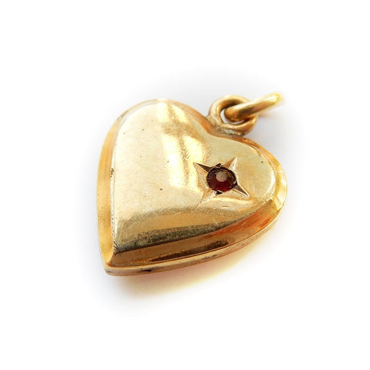 Vintage Rolled Gold Ruby Paste Heart Charm