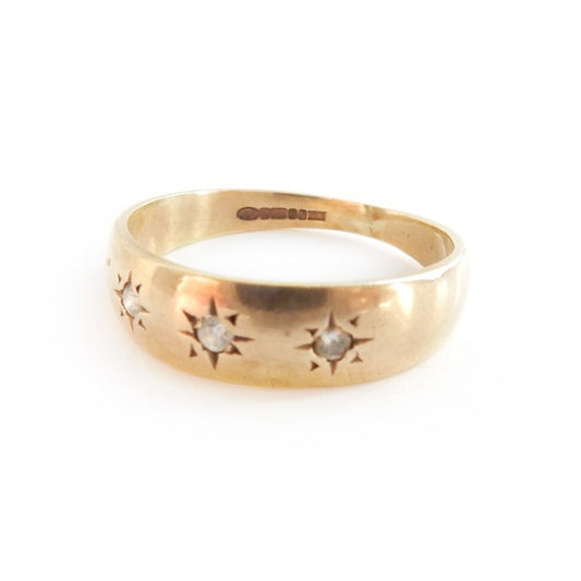 Vintage 9ct Gold Diamond Starburst Gypsy Ring Size 8