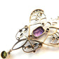 Art Nouveau Style 9ct Gold Peridot Amethyst & Seed Pearl Pendant