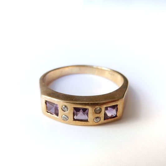 Vintage 9ct Gold Amethyst & Spinel Ring US Size 8 1/4