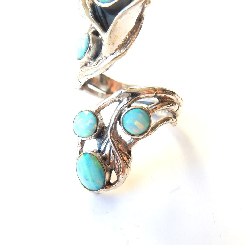 Sterling Silver Opal Arts & Crafts Vine Leaf Ring US Size 8 UK R