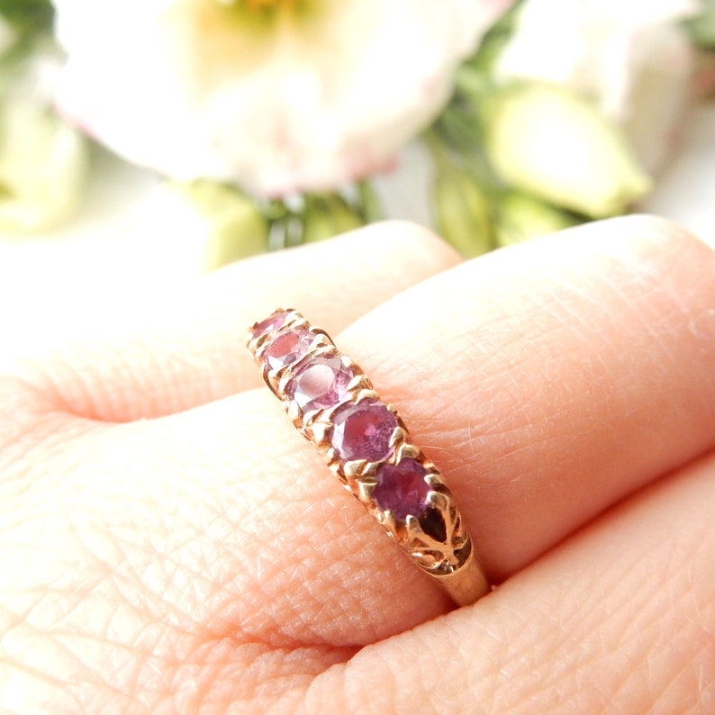 Vintage 9ct Gold Ruby Five Stone Ring Size 7