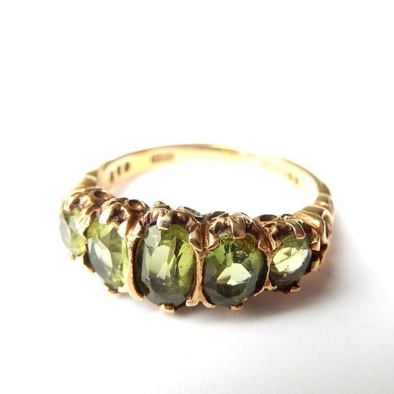 Antique 9ct Gold Peridot Five Stone Ring US Size 6 3/4
