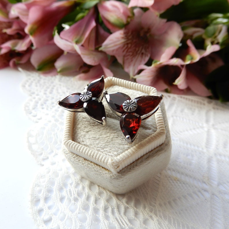 Vintage Sterling Silver Garnet Earrings January Birthstone