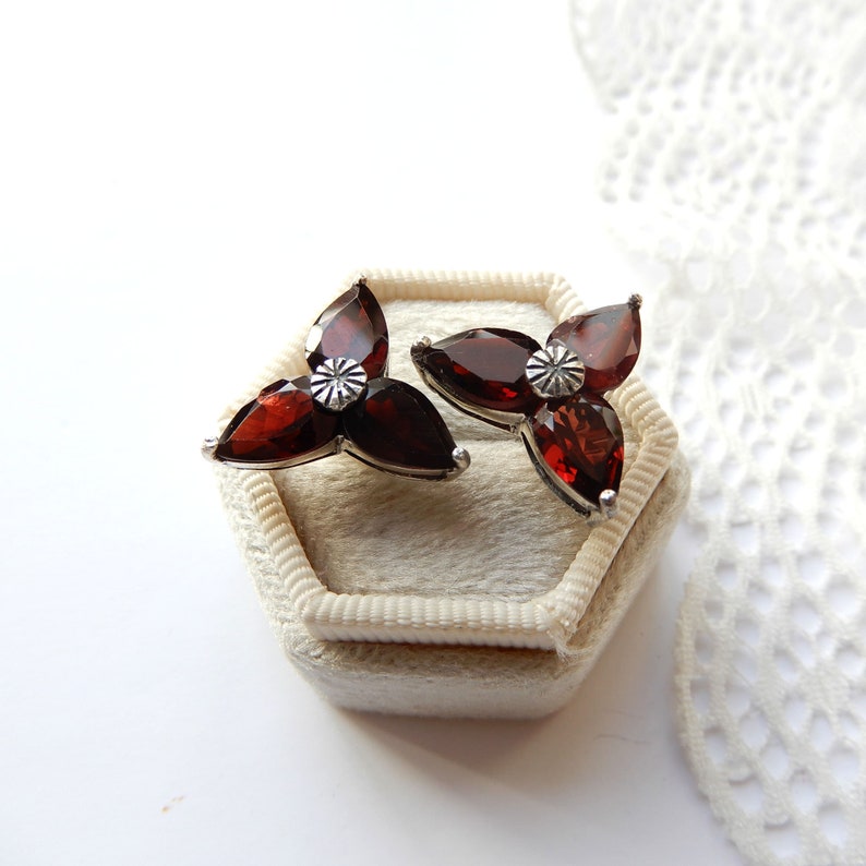 Vintage Sterling Silver Garnet Earrings January Birthstone