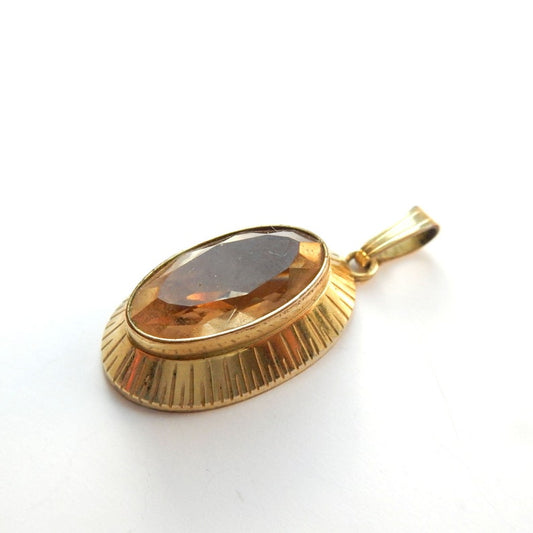 Vintage Rolled Gold Citrine Glass Pendant