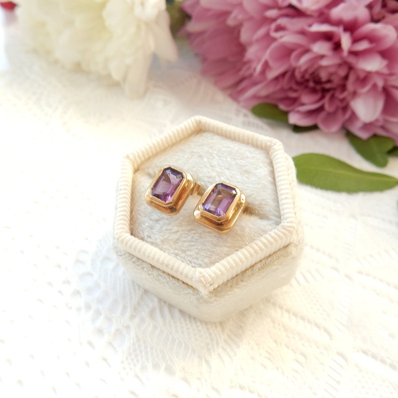 Vintage 9ct Gold Amethyst Stud Earrings February Birthstone