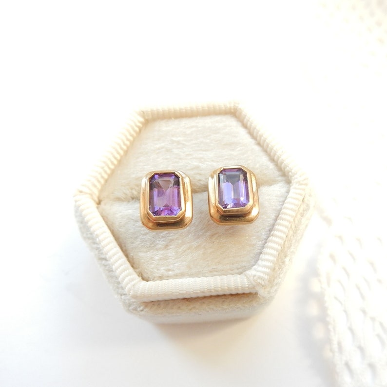 Vintage 9ct Gold Amethyst Stud Earrings February Birthstone