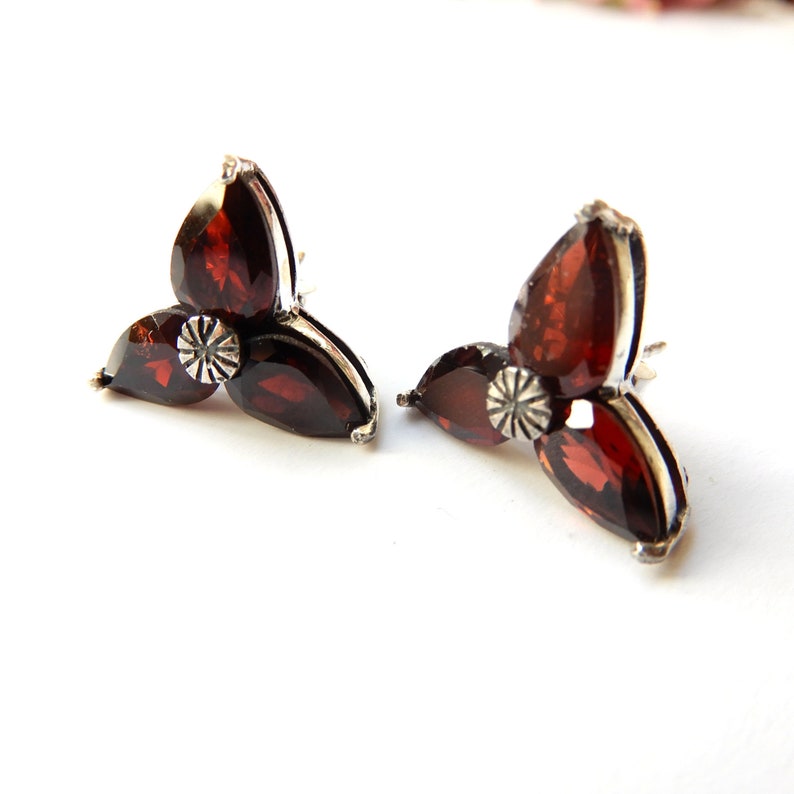 Vintage Sterling Silver Garnet Earrings January Birthstone