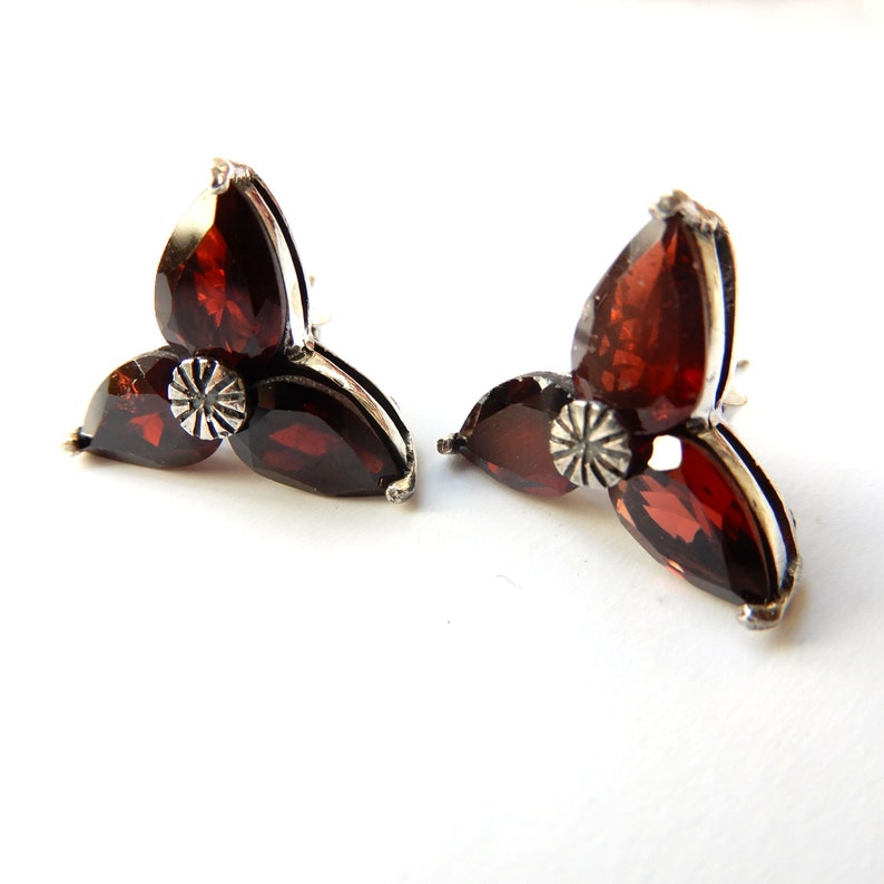 Vintage Sterling Silver Garnet Earrings January Birthstone