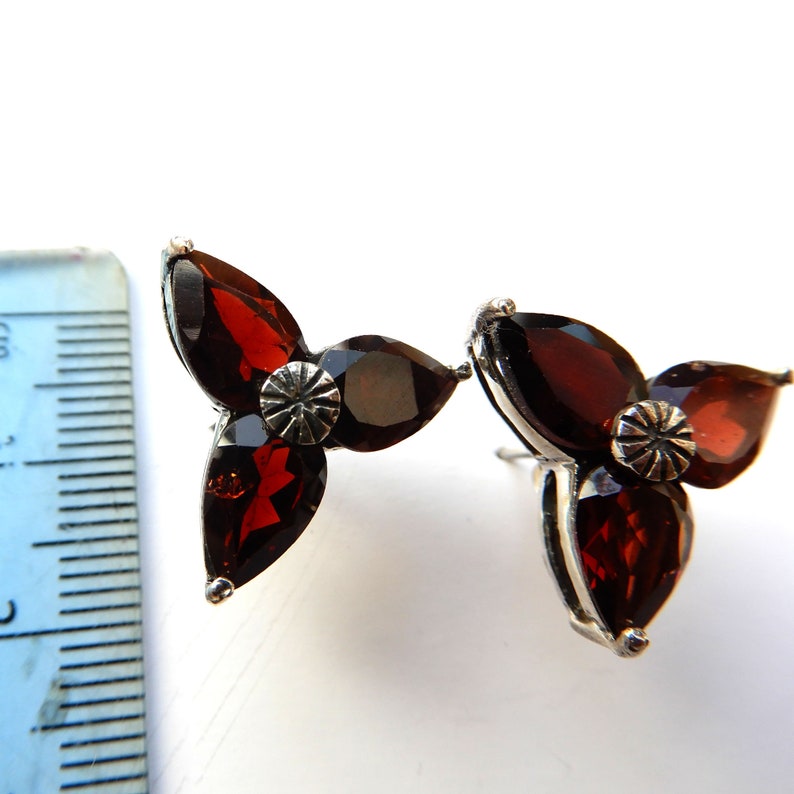 Vintage Sterling Silver Garnet Earrings January Birthstone