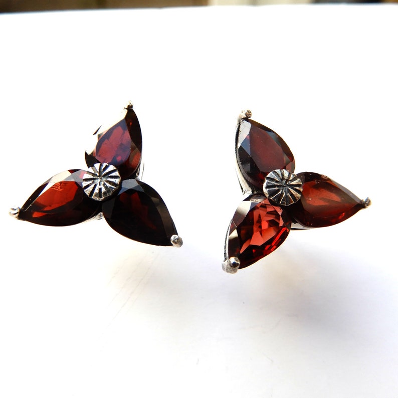 Vintage Sterling Silver Garnet Earrings January Birthstone