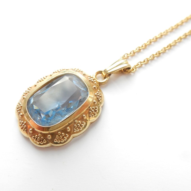 Vintage 14ct Rolled Gold Topaz Glass Pendant Necklace K&L