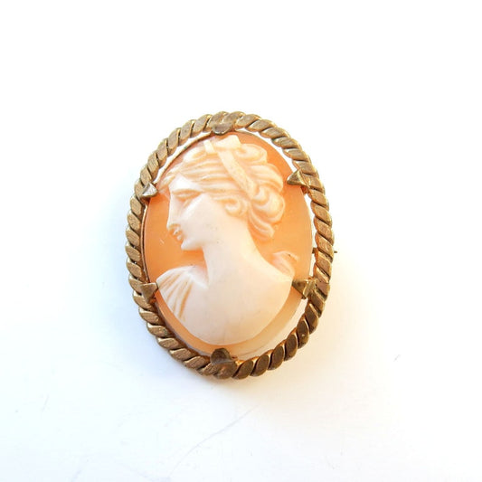 Antique Rolled Gold Shell Cameo Brooch