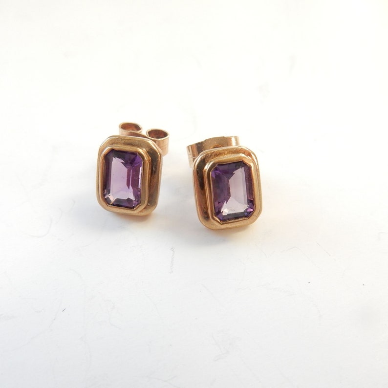 Vintage 9ct Gold Amethyst Stud Earrings February Birthstone