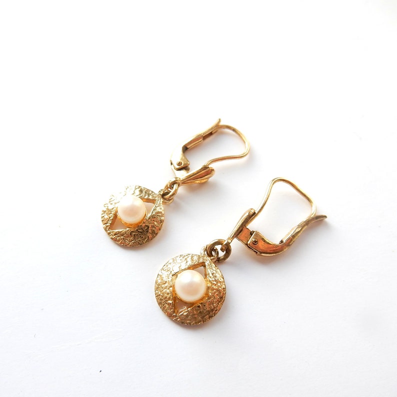 Vintage Rolled Gold Seed Pearl Drop Earrings