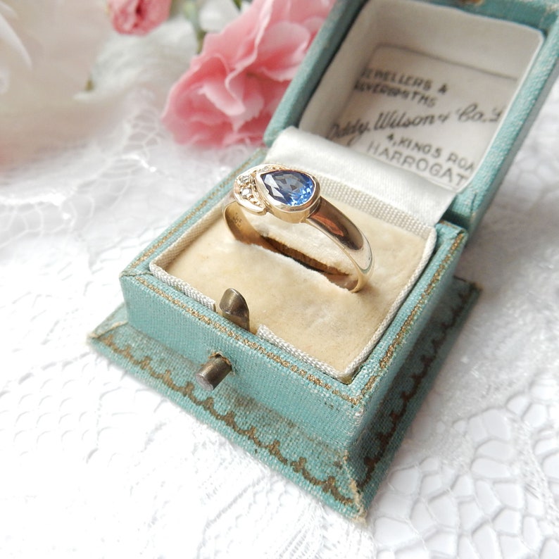 Antique 14ct Gold Sapphire & Diamond Band Ring US Size 8 3/4 UK S September Birthstone