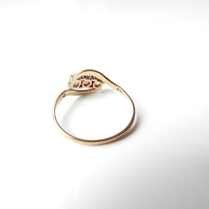 Dainty Vintage 9ct Gold Ruby & Zircon Ring US Size 5 3/4 UK M