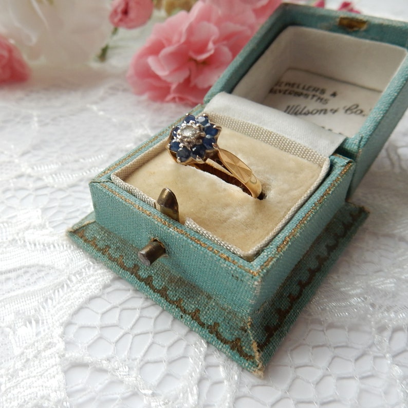 Antique 18ct Gold Diamond & Sapphire Daisy Ring US Size 6 UK N September Birthstone
