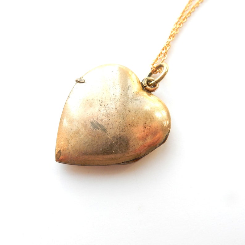 Antique Rolled Gold Ruby Paste Heart Locket Necklace