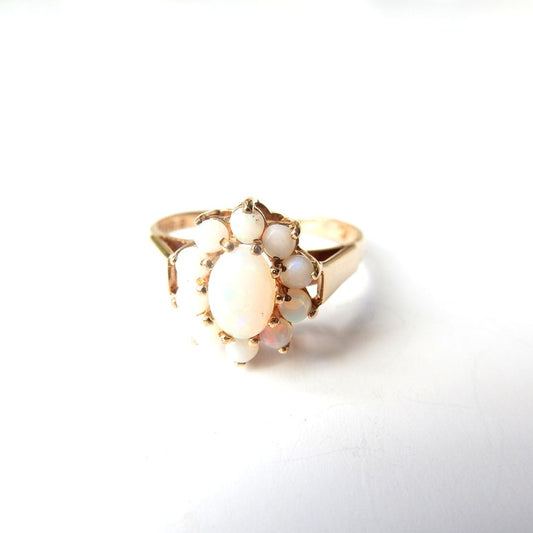 Vintage 9ct Gold Opal Flower Ring US Size 5 3/4 UK M