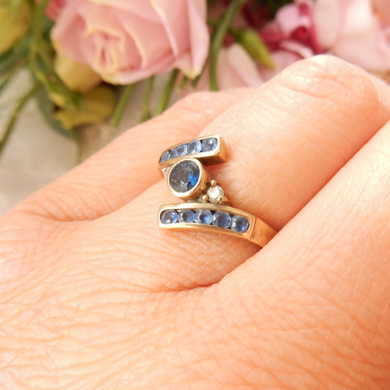 Vintage 9ct Gold Sapphire & Diamond Ring US Size 7.5 UK Q