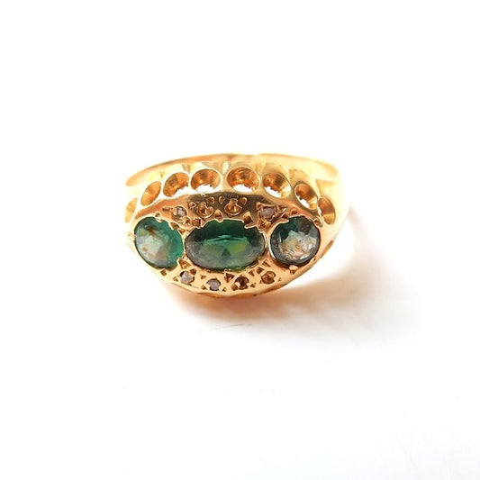 Edwardian 18ct Gold Emerald & Diamond Ring US Size 6 1/4 UK N