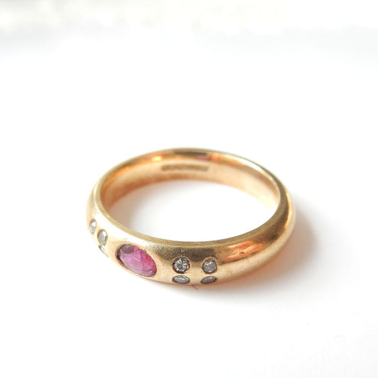 Vintage 9ct Gold Ruby & Diamond Ring July Birthstone US Size 6 1/4 UK N