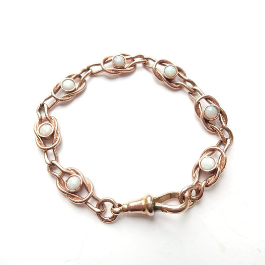 Antique 9ct Rose Gold Opal Link Bracelet with Dog Clip 6 1/4" (15.4grams)