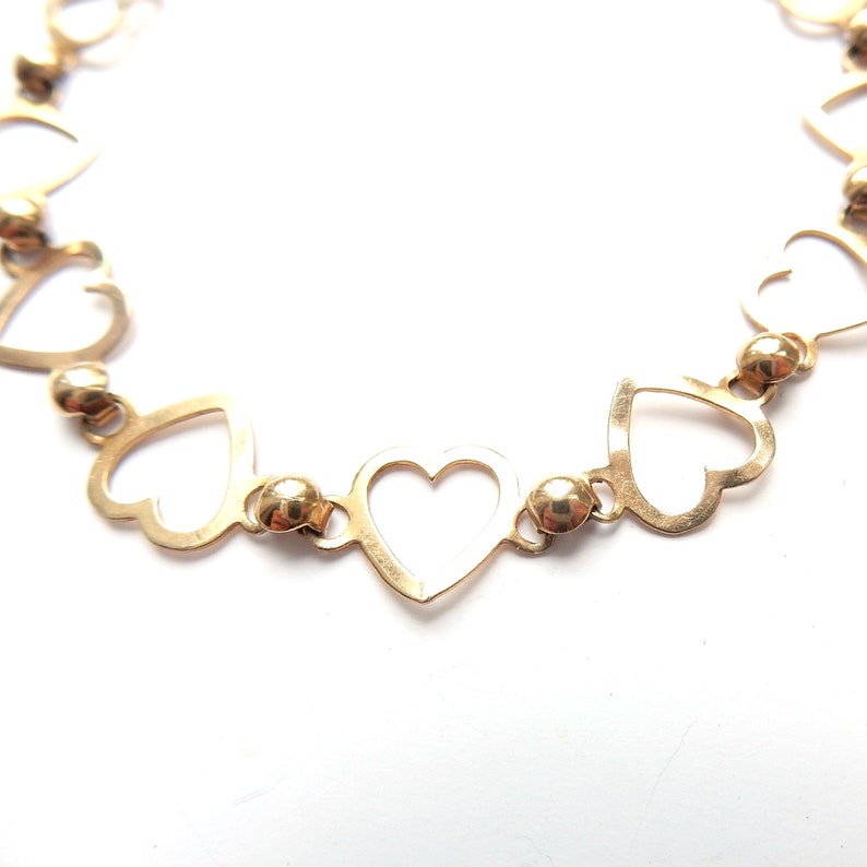 Vintage 9ct Gold Heart Link Bracelet 7 1/4"