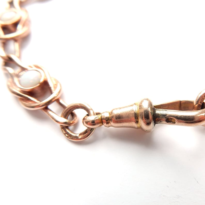 Antique 9ct Rose Gold Opal Link Bracelet with Dog Clip 6 1/4" (15.4grams)