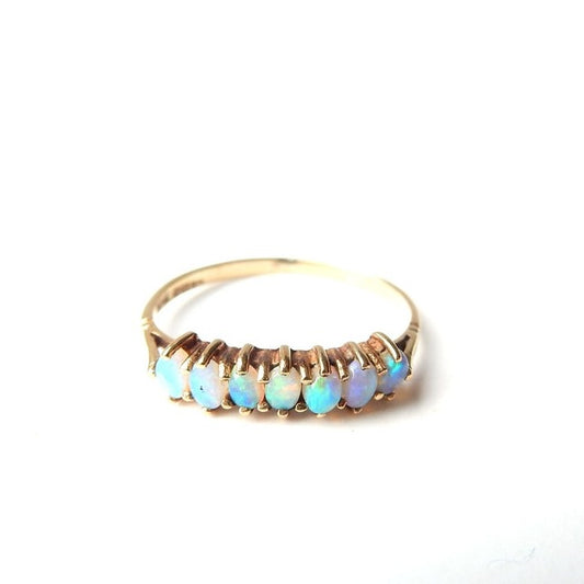 Vintage 9ct Gold Opal Seven Stone Ring US Size 6 UK N