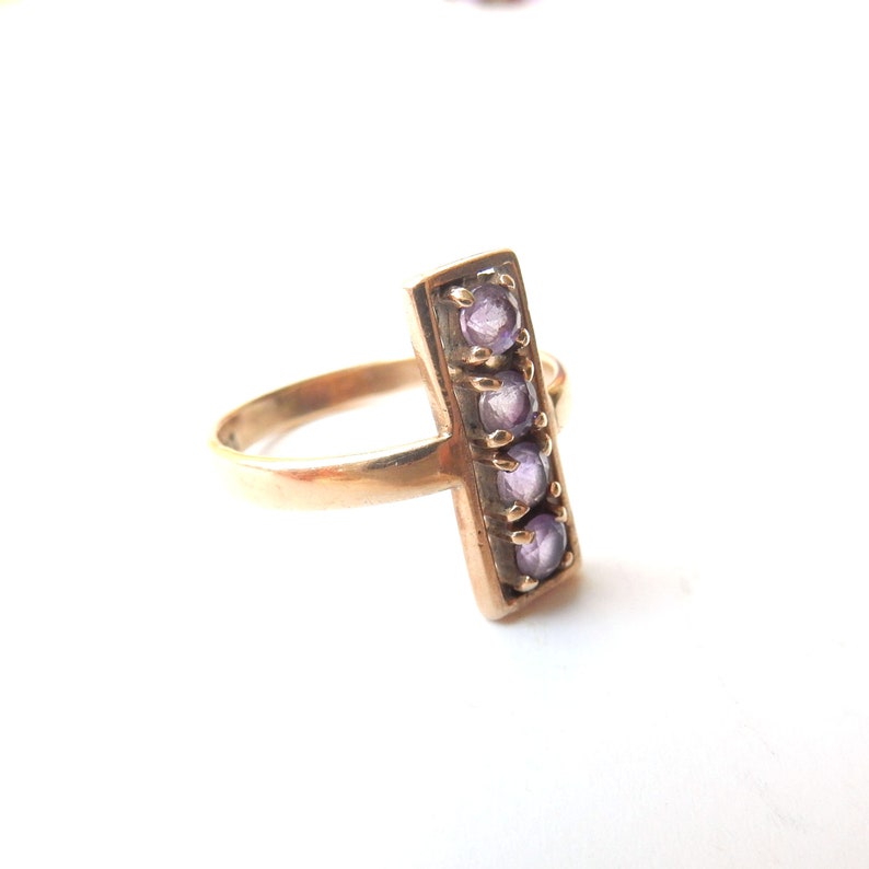 Vintage 9ct Gold Amethyst Rectangle Ring US Size 7.5 UK Q