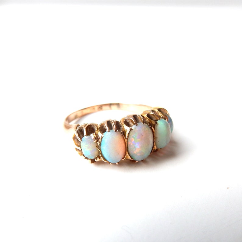 Antique Victorian 9ct Gold Opal Five Stone Ring US Size 6.5 UK N 1/2