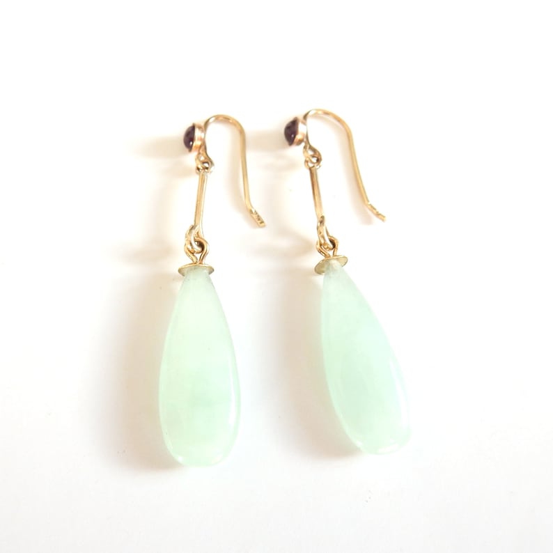 9k Gold Jade & Amethsyt Drop Earrings